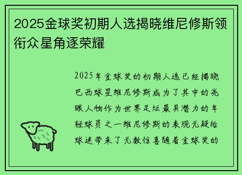 2025金球奖初期人选揭晓维尼修斯领衔众星角逐荣耀